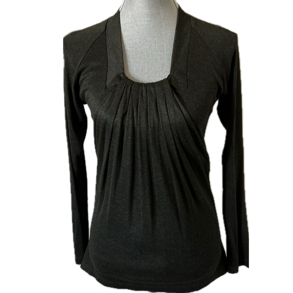 Bill Blass New York khaki green melange drape front Incredible detail Size 2